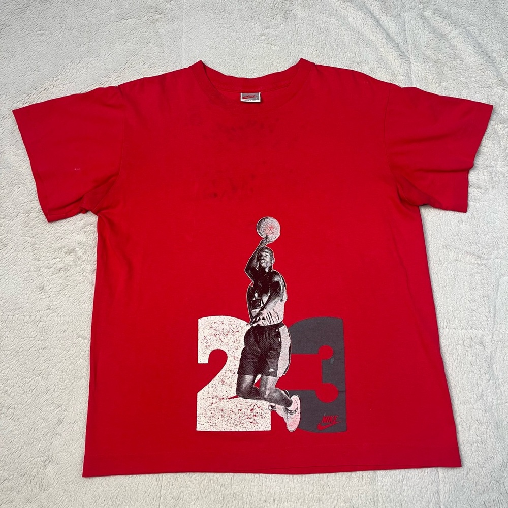 Vintage 90s Nike Jordan Double Sided Red Graphic T Shirt Youth L USA Made Jersey